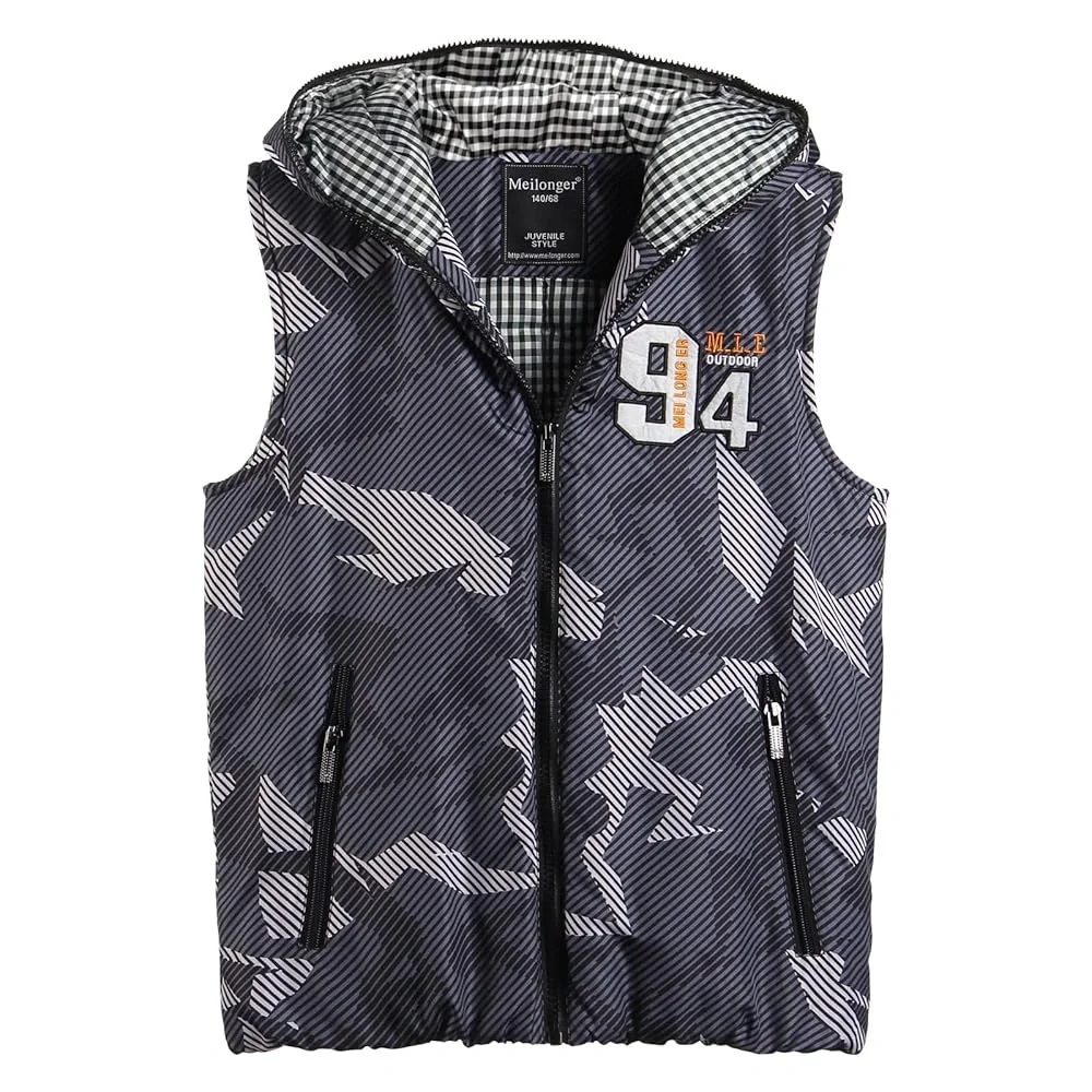 174 NIB MEILONGER Boys Hooded Outdoor Puffer Vest - Size: 140 (US 6-7)